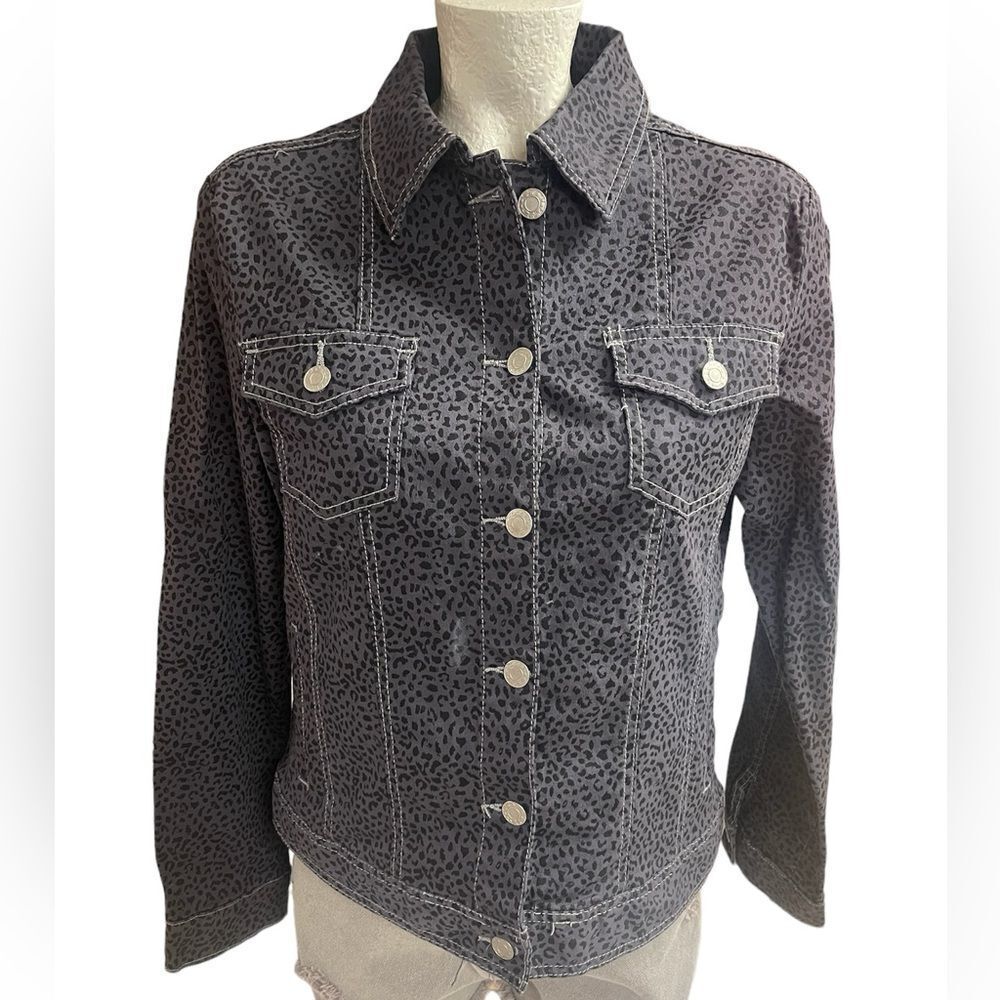 Cato Gray/Black Animal Print Stretch Denim Jacket Sz M